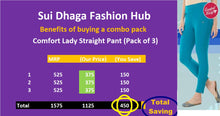 Load image into Gallery viewer, Comfort Lady Kurti Pants (Plus Size Pack of 3) - Rs 400/pc (Save 450 Rs overall)